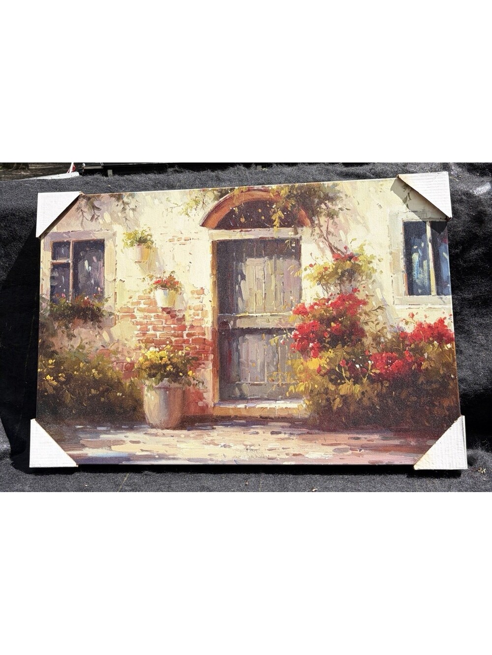 Canvas Wall Art Featuring Italian Villa w/Arched Door & Flowers (NEW) 24”H x36”L